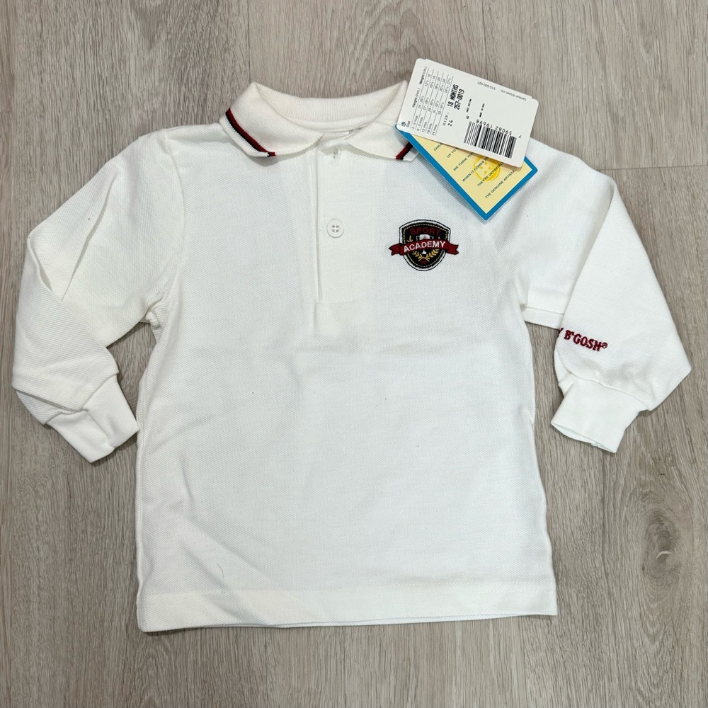 NWT Kids OshKosh B'gosh White Long Sleeve Polo Collared Shirt 18-24M